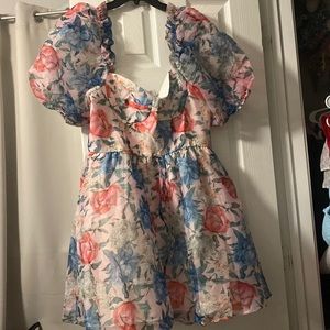 Multicolored Floral Puff Sleeved Dress